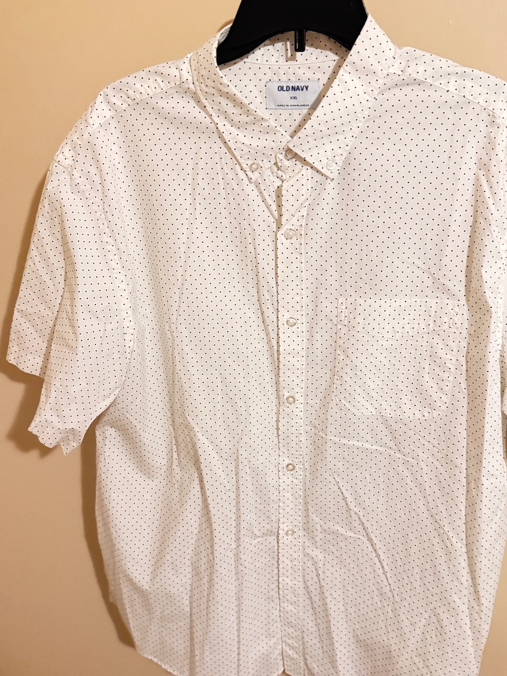 Old Navy Men’s White Short-Sleeve Button-Down with Black Micro Dots